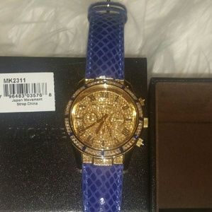 Michael Kors Layton Leather Watch Blue Gold
